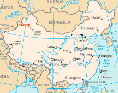 Übersichtskarte China mit Urumqi